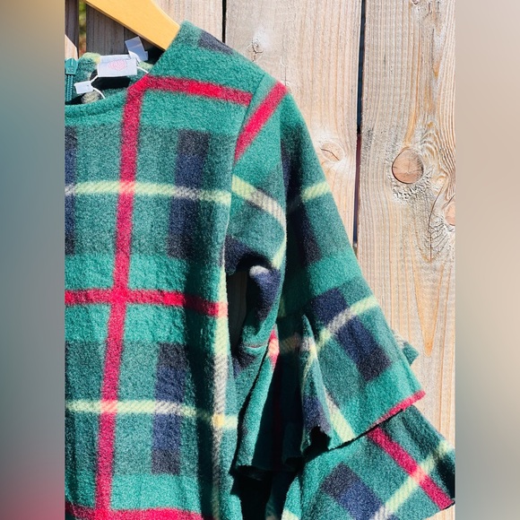 Mia Belle Girls Under the Mistletoe Tiered Sleeve Miya Dress in green plaid - Picture 6 of 13